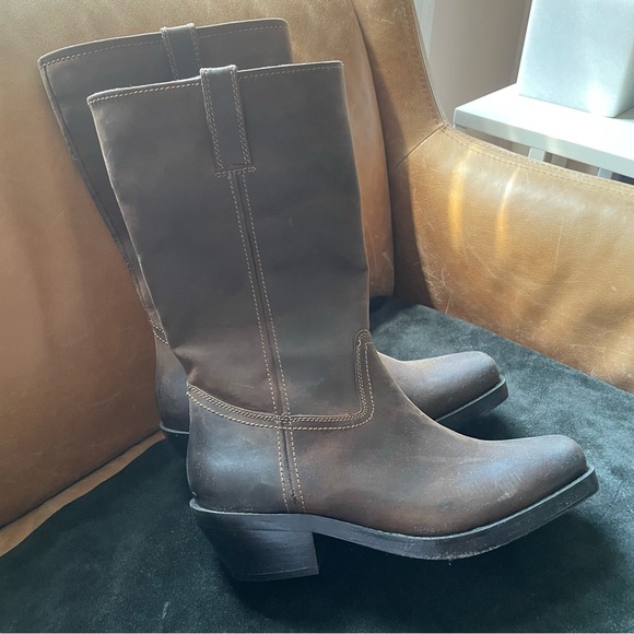 NWT Zara Leather biker boots distressed brown boho western grunge festival oiled - Picture 12 of 16